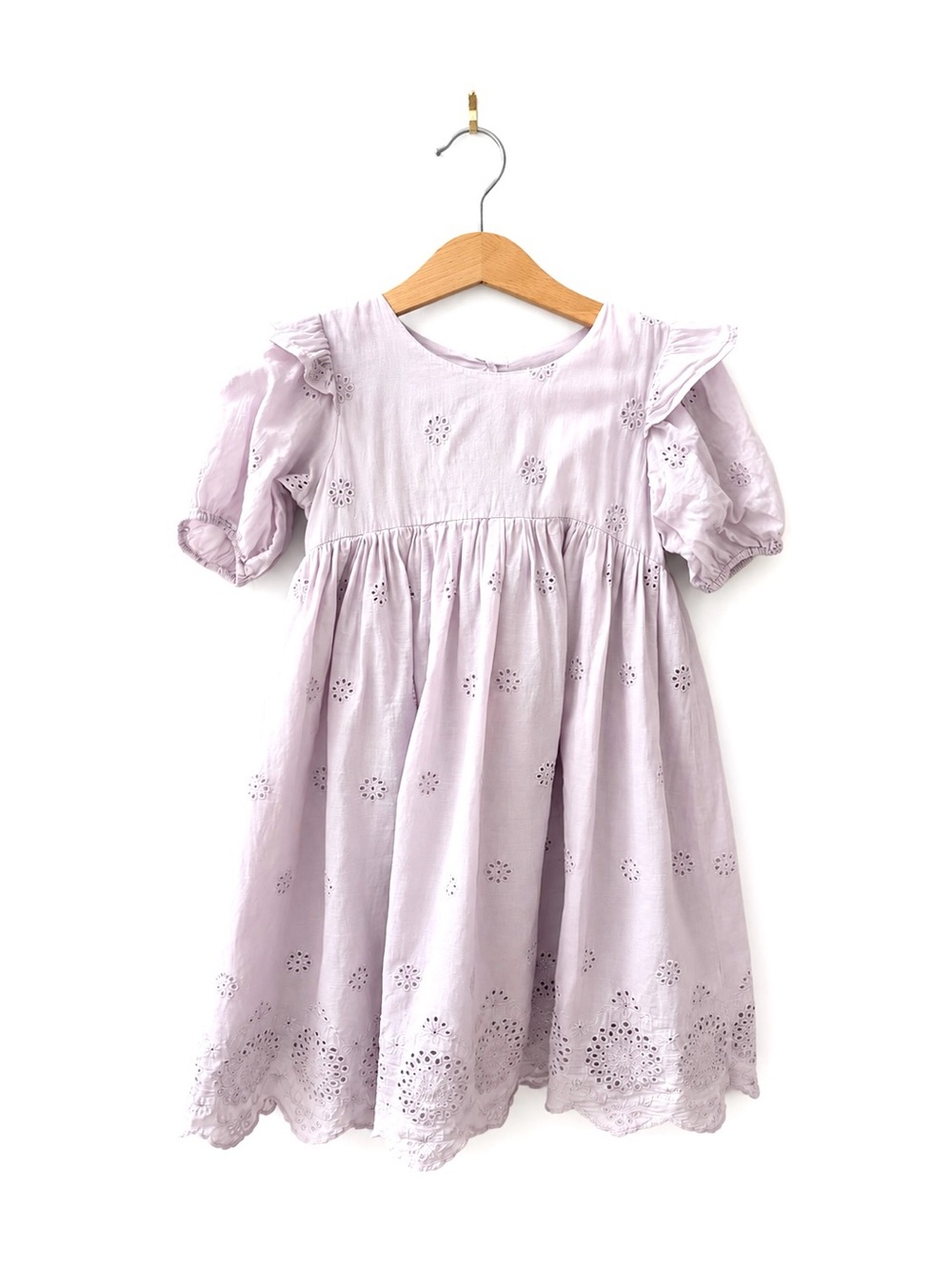 Pippa & Julie Lavender Eyelet Puff-Sleeve Dress cotton Size 6